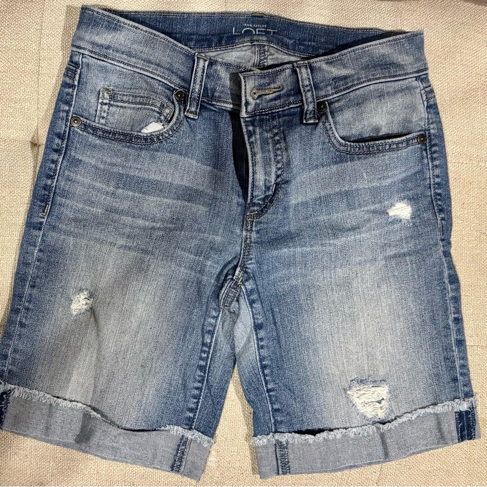 LOFT Blue Jean Shorts Distressed Vintage Style